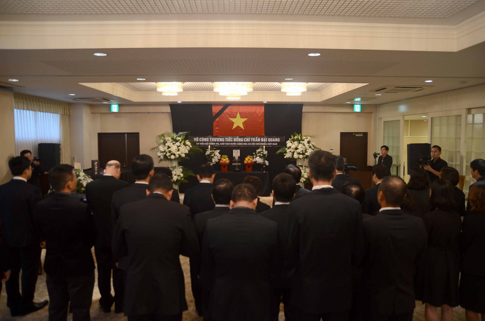 Đại sứ quán Việt Nam tại Nhật Bản tổ chức Lễ viếng Chủ tịch nước Trần Đại Quang. (Ảnh: Thành Hữu/Vietnam+)