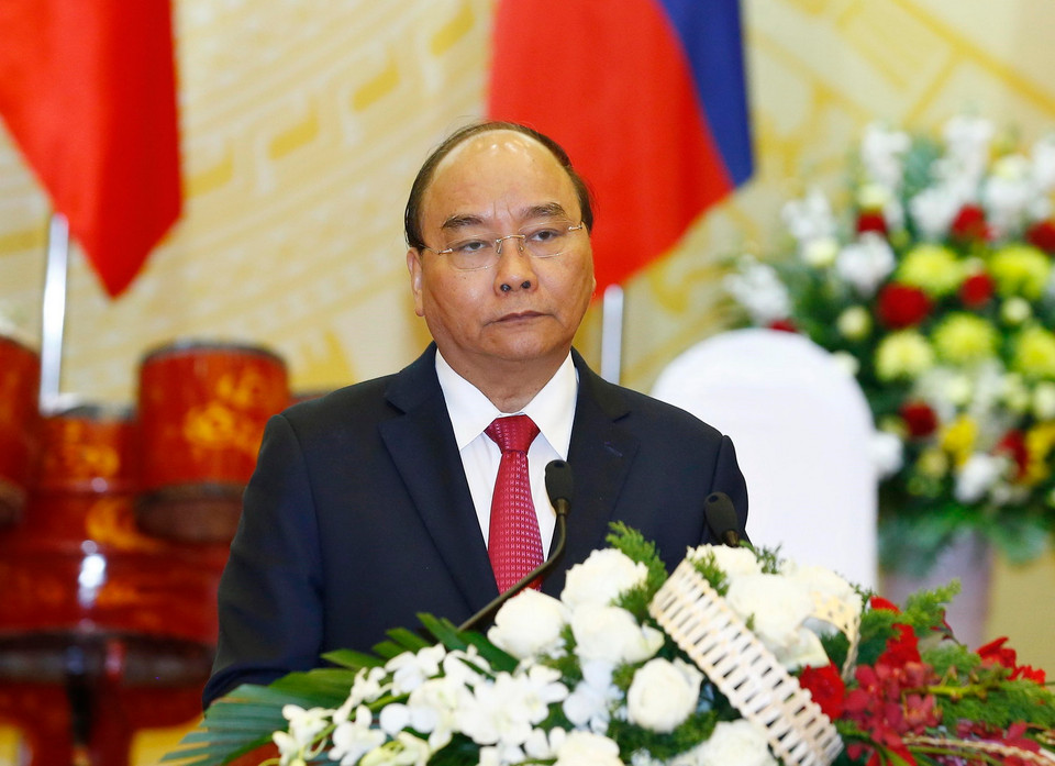 Thủ tướng Nguyễn Xuân Phúc phát biểu tại buổi chiêu đãi. (Ảnh: Thống Nhất/TTXVN)