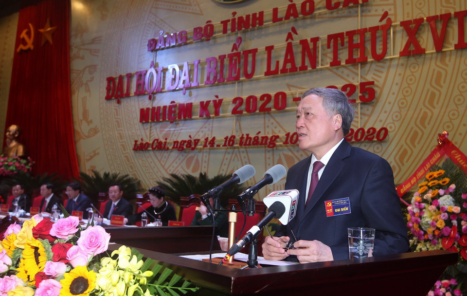 Ông Nguyễn Hòa Bình, Bí thư Trung ương Đảng, Chánh án Tòa án nhân dân Tối cao, phát biểu tại Đại hội. (Ảnh: Quốc Khánh/TTXVN)