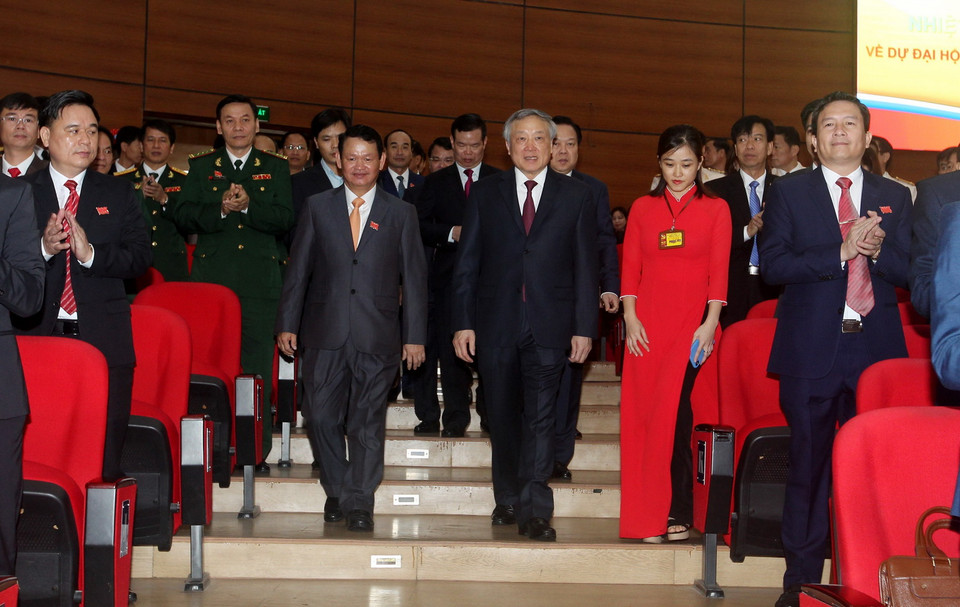 Ông Nguyễn Hòa Bình, Bí thư Trung ương Đảng, Chánh án Tòa án Nhân dân Tối cao đến dự Đại hội. (Ảnh: Quốc Khánh/TTXVN)