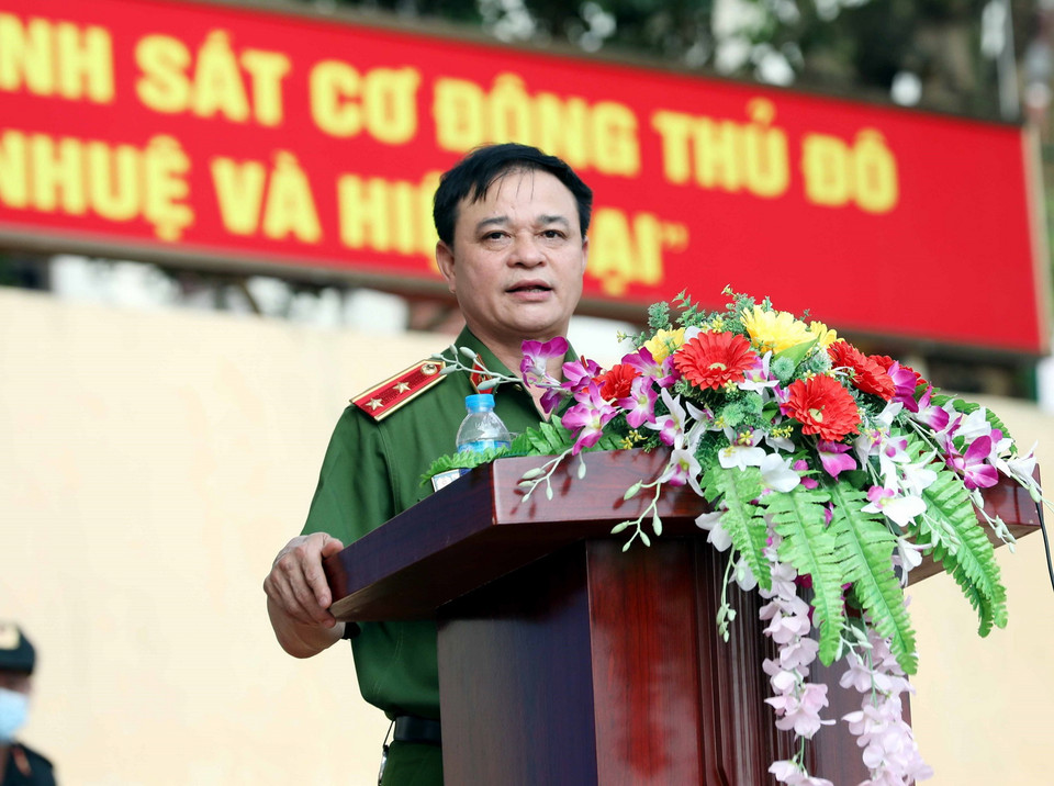 Trung tướng Phạm Quốc Cương, Tư lệnh Bộ Tư lệnh CSCĐ phát biểu chỉ đạo, giao nhiệm vụ. (Ảnh: Phạm Kiên/TTXVN)