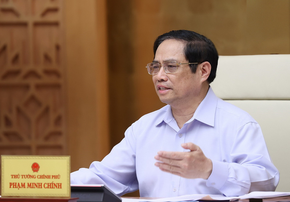 Thủ tướng Phạm Minh Chính phát biểu tại phiên họp. (Ảnh: Dương Giang/TTXVN)