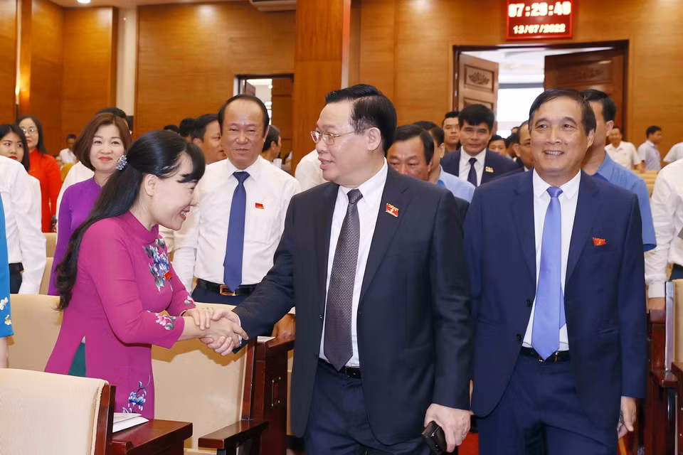 Chủ tịch Quốc hội Vương Đình Huệ đế dự khai mạc Kỳ họp thứ tư, Hội đồng Nhân dân tỉnh Phú Thọ khóa XIX, nhiệm kỳ 2021-2026. (Ảnh: Doãn Tấn/TTXVN)