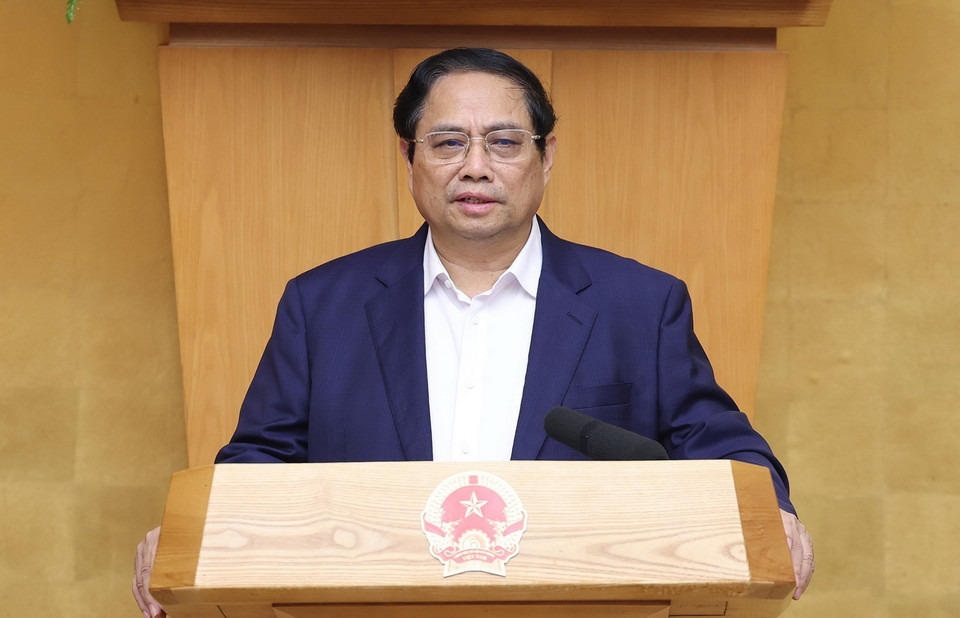 Thủ tướng Phạm Minh Chính chủ trì Phiên họp Chính phủ chuyên đề về xây dựng pháp luật tháng 3/2024. (Ảnh: Dương Giang/TTXVN)