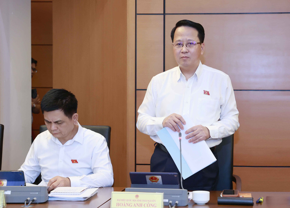 Đại biểu Quốc hội tỉnh Thái Nguyên Hoàng Anh Công phát biểu ý kiến. (Ảnh: Doãn Tấn/TTXVN)