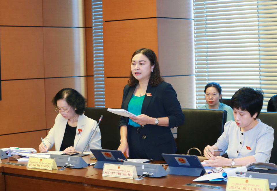 Đại biểu Quốc hội tỉnh Hòa Bình Đặng Bích Ngọc thảo luận ở tổ. (Ảnh: Phương Hoa/TTXVN)