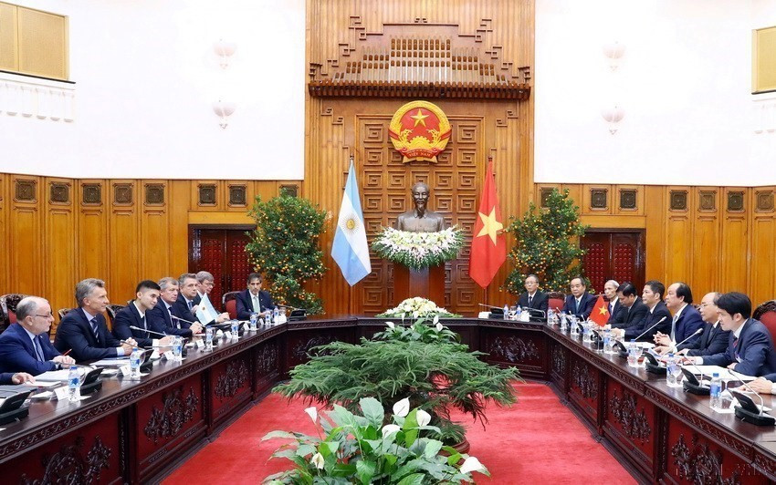 Thủ tướng Nguyễn Xuân Phúc tiếp Tổng thống nước Cộng hòa Argentina Mauricio Macri đang có chuyến thăm cấp Nhà nước tới Việt Nam. (Ảnh: Thống Nhất/TTXVN)