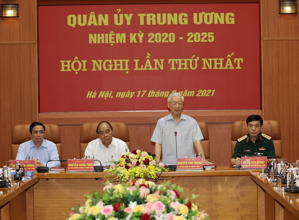 Tổng Bí thư Nguyễn Phú Trọng, Bí thư Quân ủy Trung ương phát biểu chỉ đạo Hội nghị. (Ảnh: Trí Dũng/TTXVN)