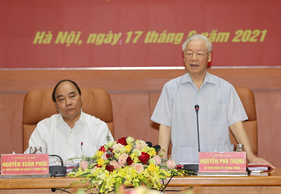 Tổng Bí thư Nguyễn Phú Trọng, Bí thư Quân ủy Trung ương phát biểu chỉ đạo Hội nghị. (Ảnh: Trí Dũng/TTXVN)