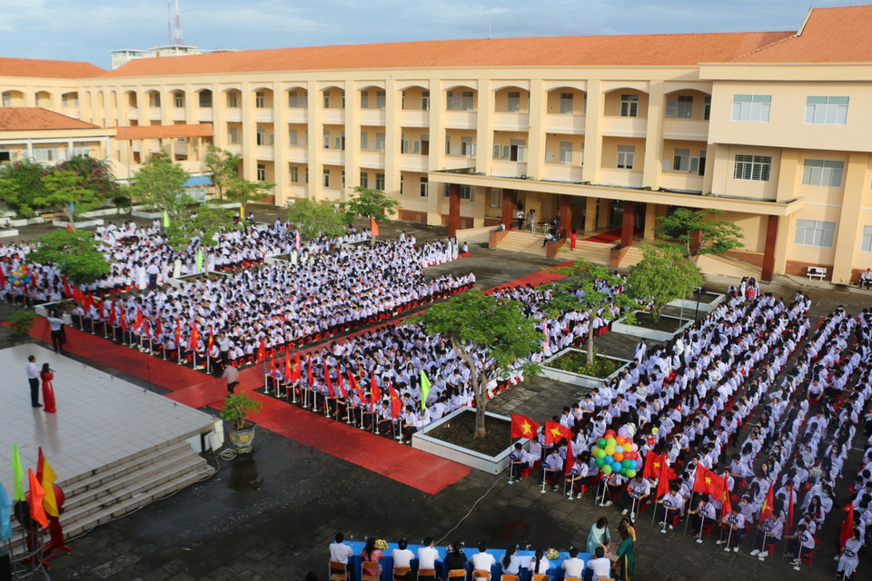 Lễ khai giảng năm học mới tại trường THPT Bạc Liêu (tỉnh Bạc Liêu). (Ảnh: Tuấn Kiệt/TTXVN)