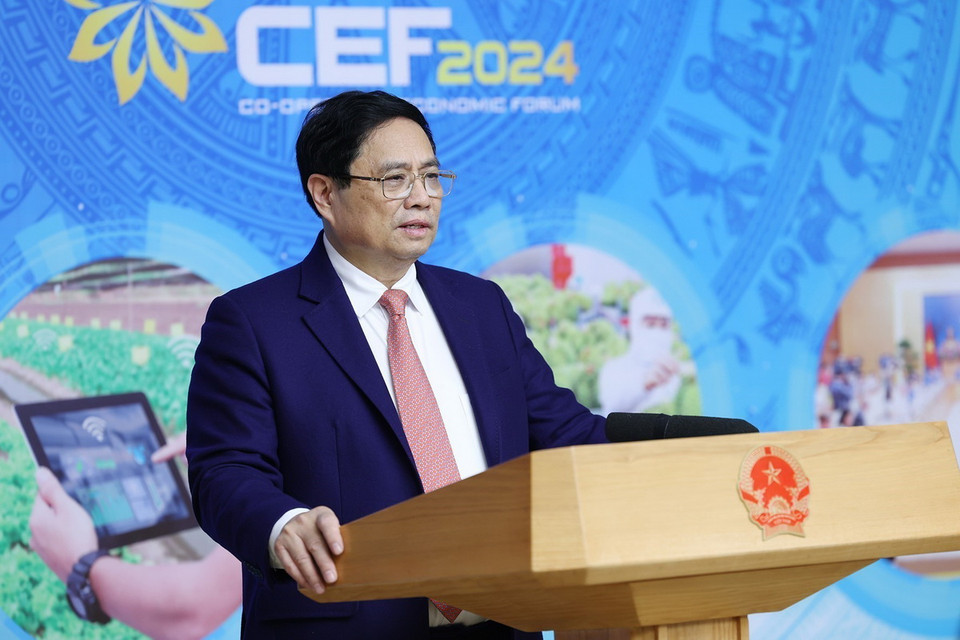 Thủ tướng Phạm Minh Chính khai mạc Diễn đàn Kinh tế Hợp tác, Hợp tác xã năm 2024. (Ảnh: Dương Giang/TTXVN)