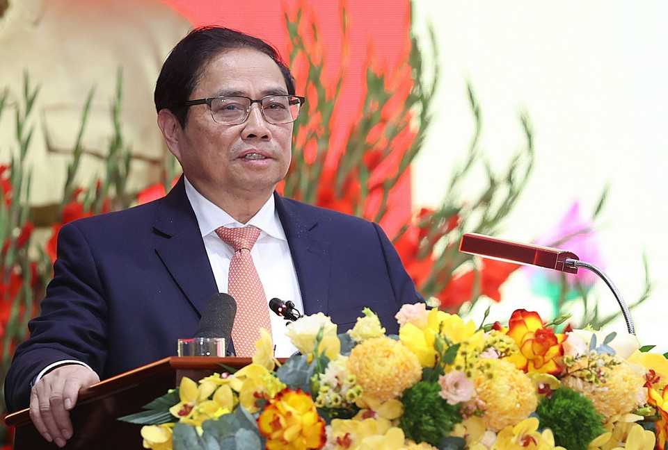 Thủ tướng Phạm Minh Chính phát biểu tại hội nghị. (Ảnh: Dương Giang/TTXVN)