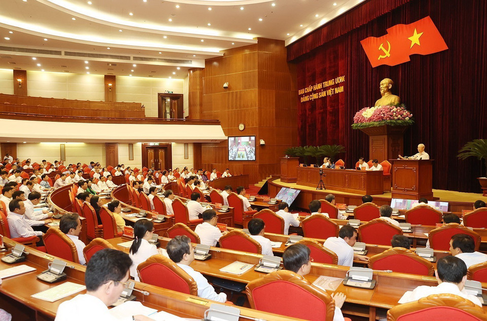 Tổng Bí thư Nguyễn Phú Trọng phát biểu kết luận hội nghị. (Ảnh: Trí Dũng/TTXVN)