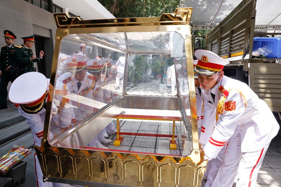 Công tác chuẩn bị cho Lễ truy điệu và đưa tang Tổng Bí thư Nguyễn Phú Trọng. (Ảnh: TTXVN)