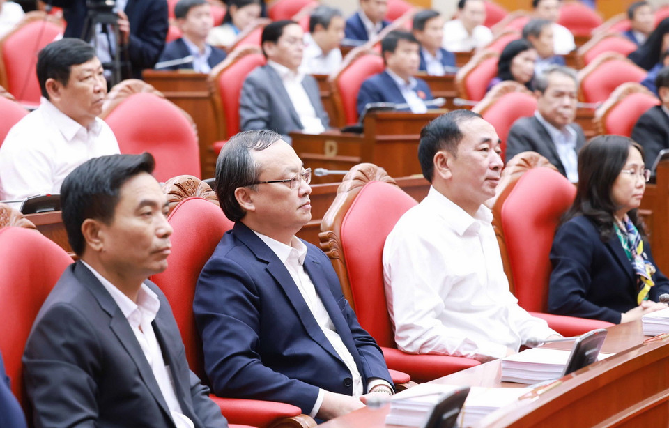 Các đại biểu dự Hội nghị Ban Chấp hành Trung ương Đảng khoá XIII, ngày 25/11. (Ảnh: Thống Nhất/TTXVN)