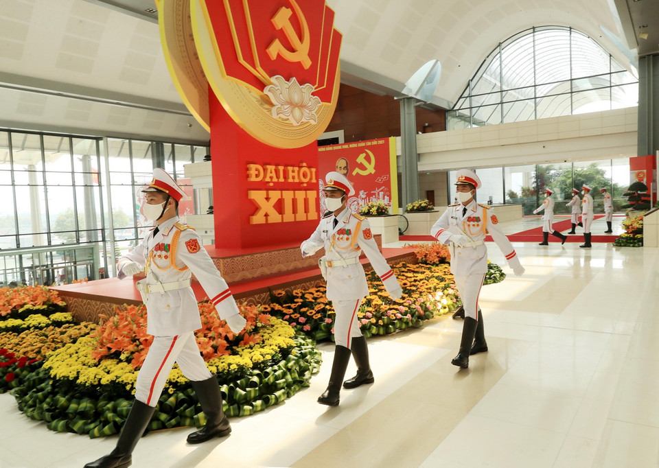 Lực lượng tiêu binh phục vụ đại hội. (Ảnh: TTXVN)