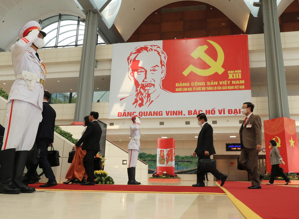 Các đại biểu đến dự Đại hội chiều 29/1. (Ảnh: TTXVN)