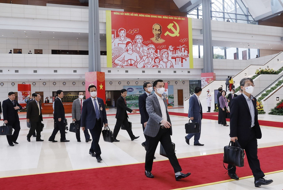 Các đại biểu đến dự Đại hội chiều 29/1. (Ảnh: TTXVN)