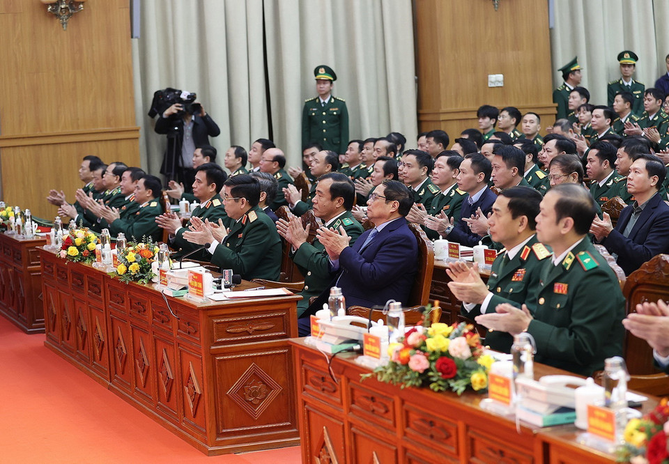 Thủ tướng Phạm Minh Chính tại Bộ Tư lệnh Bộ đội Biên phòng. (Ảnh: Dương Giang/TTXVN)