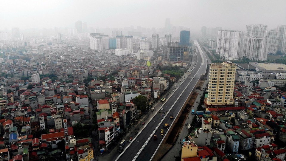 Gói thầu số 1 của dự án (xây dựng đoạn Mai Dịch - Cổ Nhuế) đã hoàn thành hơn 96,6% khối lượng, gói thầu số 2 (đoạn Cổ Nhuế-Nam Thăng Long) hoàn thành hơn 98,4% khối lượng. (Ảnh: Danh Lam/TTXVN)