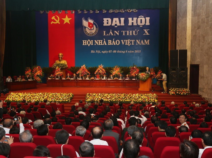 Toàn cảnh Đại hội Đại hội đại biểu toàn quốc Hội Nhà báo Việt Nam lần thứ X, nhiệm kỳ 2015-2020, sáng 9/8/2015, tại Cung Văn hóa hữu nghị Việt-Xô, Hà Nội. (Ảnh: Trí Dũng/TTXVN)