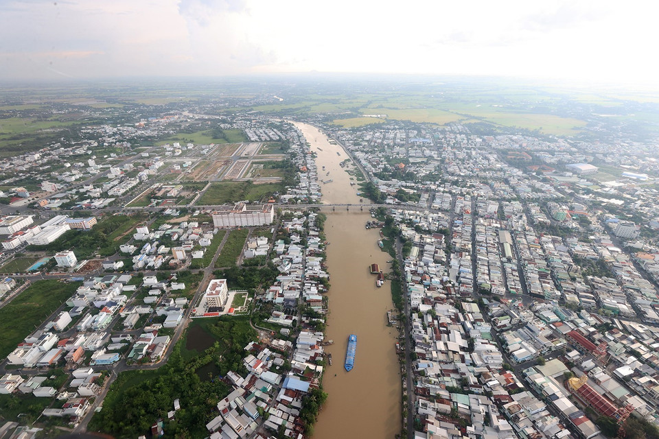 Vùng Đồng bằng sông Cửu Long từ trên cao. (Ảnh: Dương Giang/TTXVN)