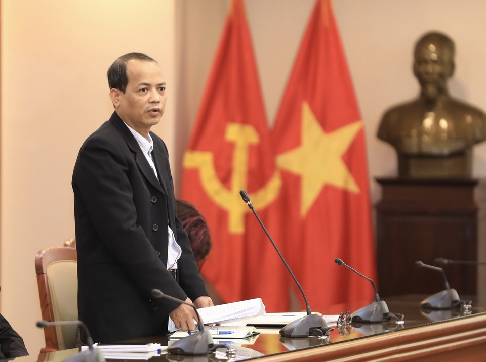  Phó trưởng Ban, Thư ký chi hội nhà báo Ban Biên tập Ảnh Nguyễn Quang Hải phát biểu. (Ảnh: Hoàng Hiếu/TTXVN)