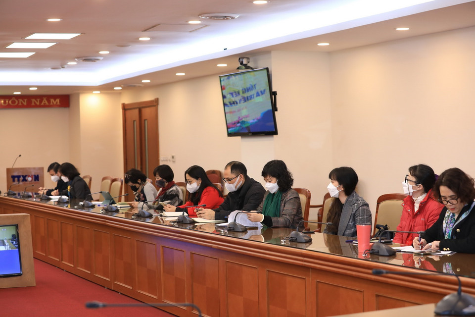 Các đại biểu tham dự Hội nghị tổng kết công tác năm 2021 và triển khai giải báo chí TTXVN. (Ảnh: Hoàng Hiếu/TTXVN)