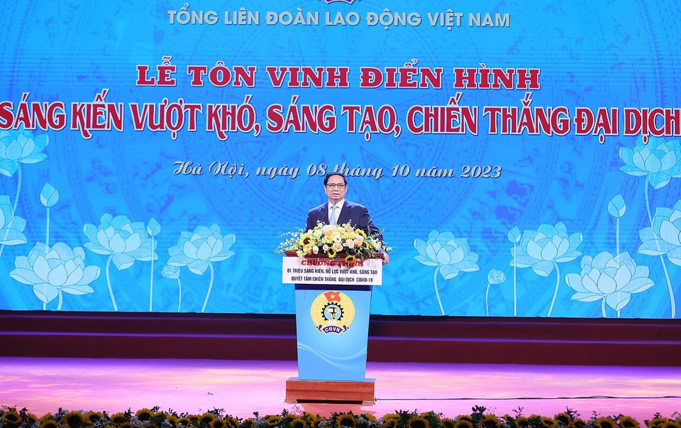 Thủ tướng Phạm Minh Chính phát biểu tại Lễ tôn vinh. (Ảnh: Dương Giang/TTXVN)