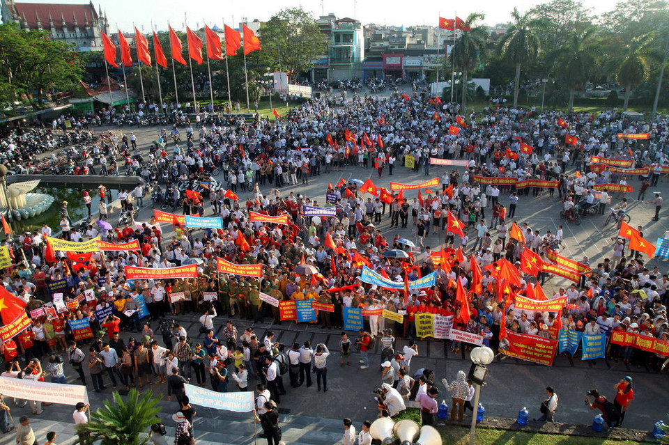 Toàn cảnh cuộc míttinh tại Hải Phòng. (Ảnh: Hoàng Hùng/TTXVN)