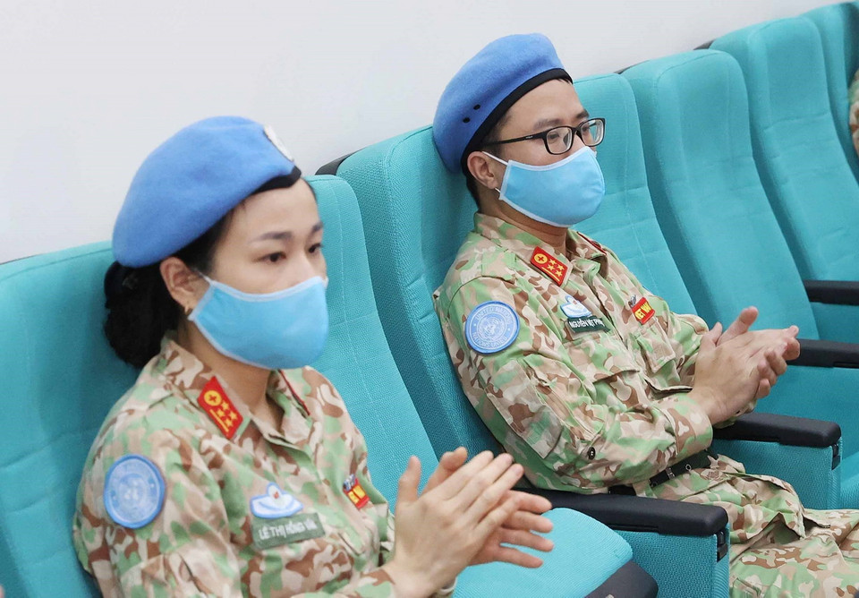  Lực lượng tham gia hoạt động gìn giữ hòa bình Liên hợp quốc tại Lễ tuyên dương. (Ảnh: Thống Nhất/TTXVN)