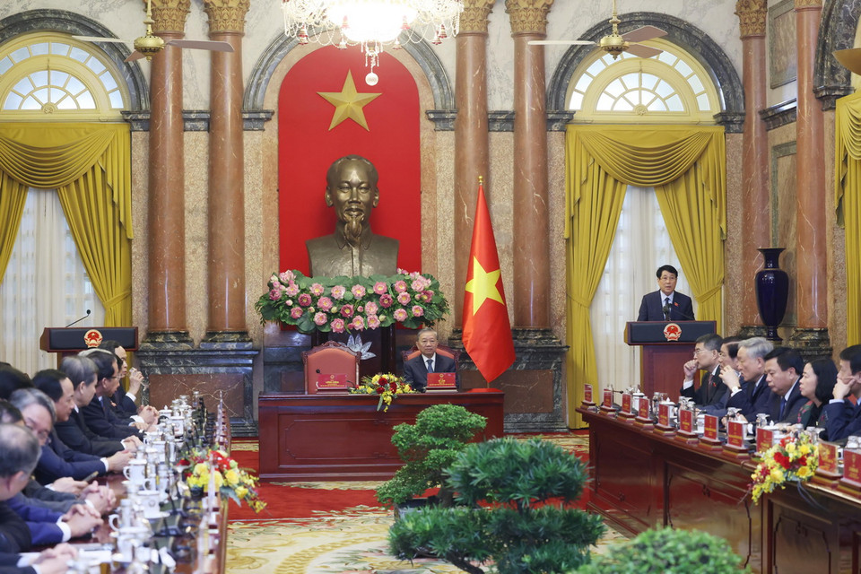 Chủ tịch nước Lương Cường phát biểu. (Ảnh: Lâm Khánh/TTXVN)