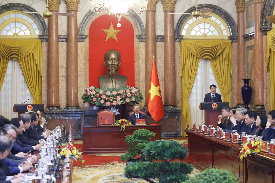 Chủ tịch nước Lương Cường phát biểu. (Ảnh: Lâm Khánh/TTXVN)