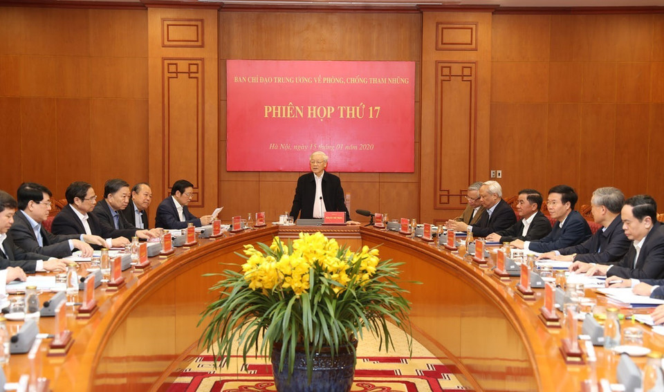 Phiên họp thứ 17 thảo luận, cho ý kiến về phương hướng, nhiệm vụ trọng tâm công tác năm 2020. (Ảnh: Trí Dũng/TTXVN)