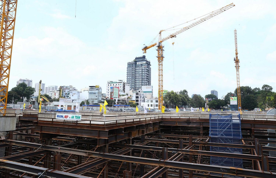 Công trường thi công ga Bến Thành. (Ảnh: Thống Nhất/TTXVN)