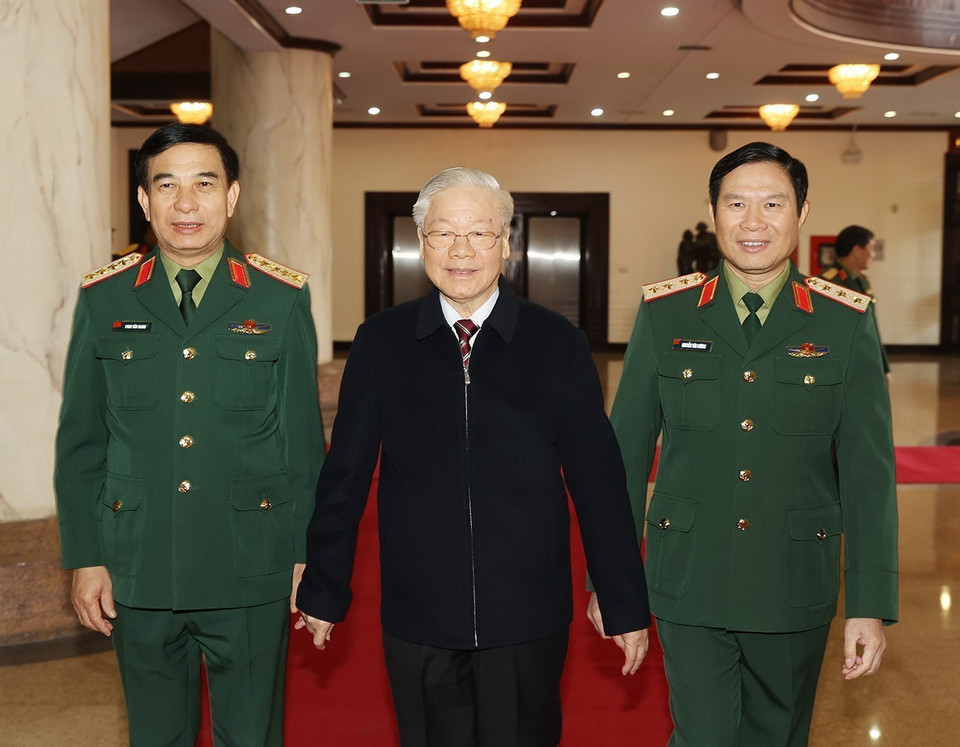  Tổng Bí thư Nguyễn Phú Trọng đến dự hội nghị. (Ảnh: Trí Dũng/TTXVN)