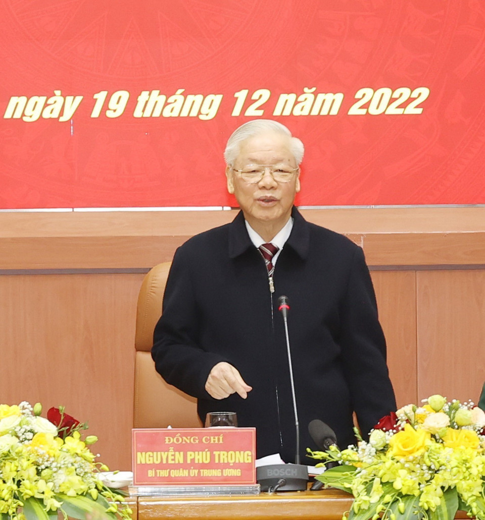  Tổng Bí thư Nguyễn Phú Trọng phát biểu chỉ đạo hội nghị. (Ảnh: Trí Dũng/TTXVN)