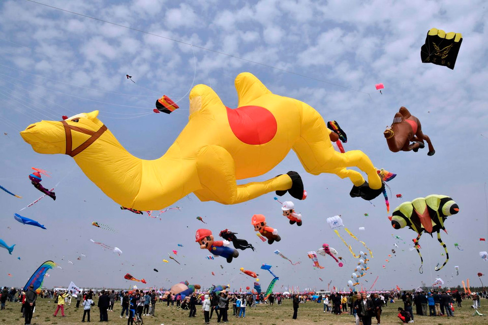Những cánh diều đủ màu sắc, kiểu dáng được giới thiệu tại Liên hoan Diều Quốc tế lần thứ 36 ở Duy Phường, tỉnh Sơn Đông, Trung Quốc ngày 20/4. (Nguồn: THX/TTXVN)
