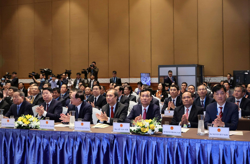 Các đại biểu tham dự tại điểm cầu Hà Nội. (Ảnh: Thống Nhất/TTXVN)