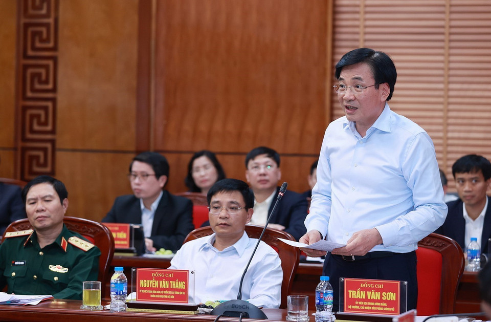 Bộ trưởng, Chủ nhiệm Văn phòng Chính phủ Trần Văn Sơn phát biểu. (Ảnh: Dương Giang/TTXVN)