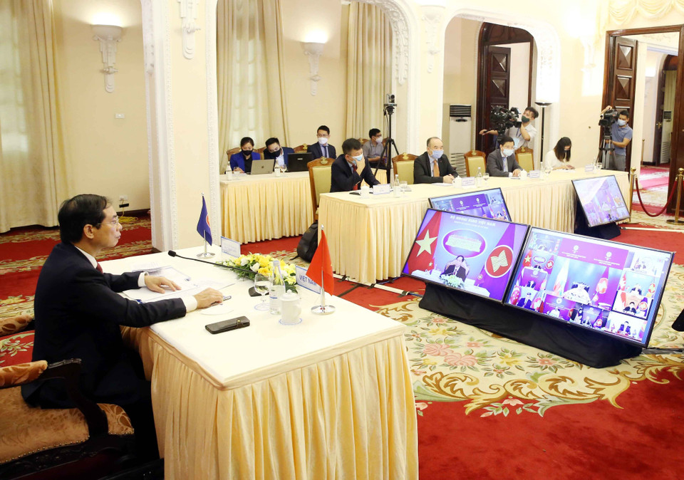 Quang cảnh Hội nghị Bộ trưởng Ngoại giao ASEAN lần thứ 54 tại đầu cầu Hà Nội. (Ảnh: Phạm Kiên/TTXVN)