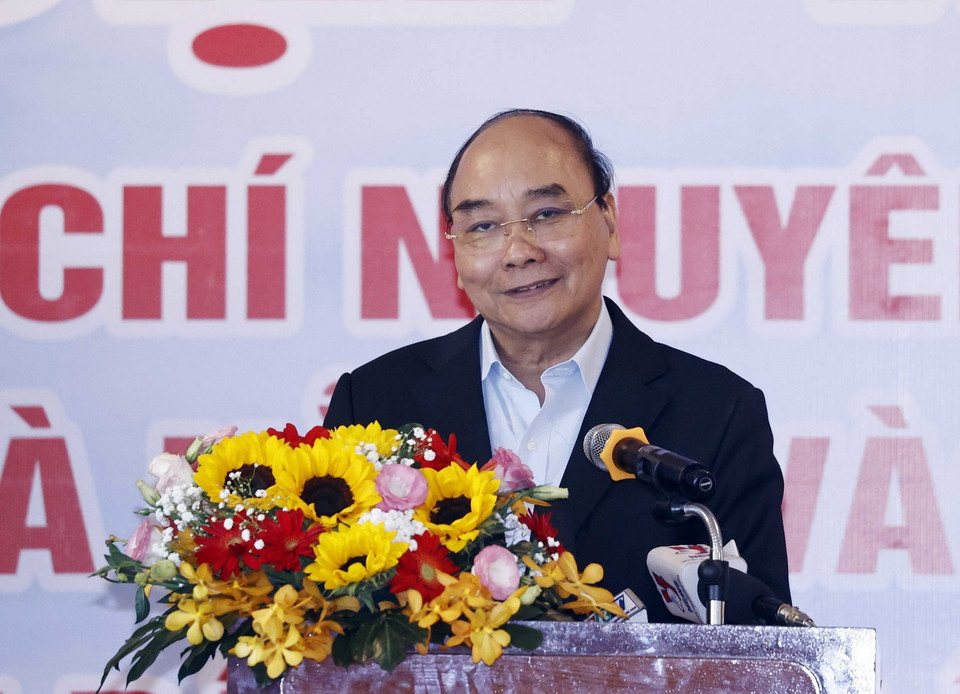 Chủ tịch nước Nguyễn Xuân Phúc phát biểu tại buổi gặp mặt. (Ảnh: Thống Nhất/TTXVN)