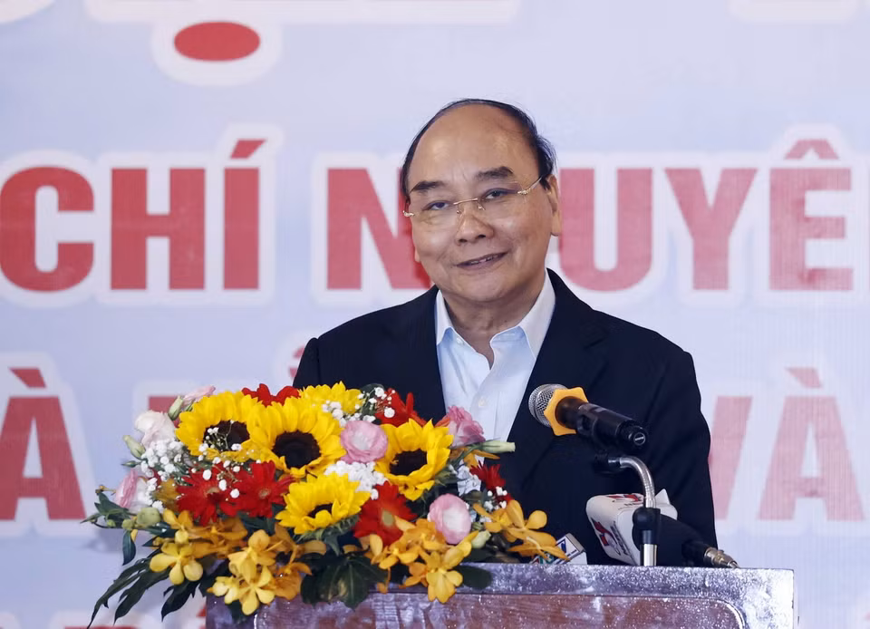 Chủ tịch nước Nguyễn Xuân Phúc phát biểu tại buổi gặp mặt. (Ảnh: Thống Nhất/TTXVN)