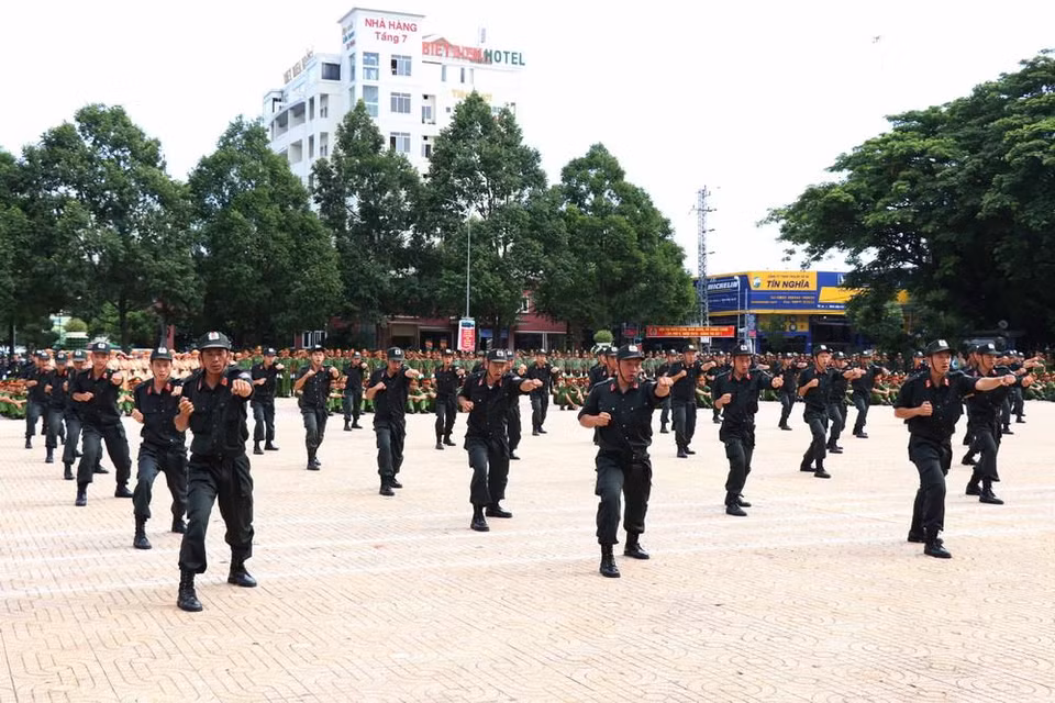 Biểu diễn võ thuật trong hội thi. (Ảnh: Tuấn Anh/TTXVN)