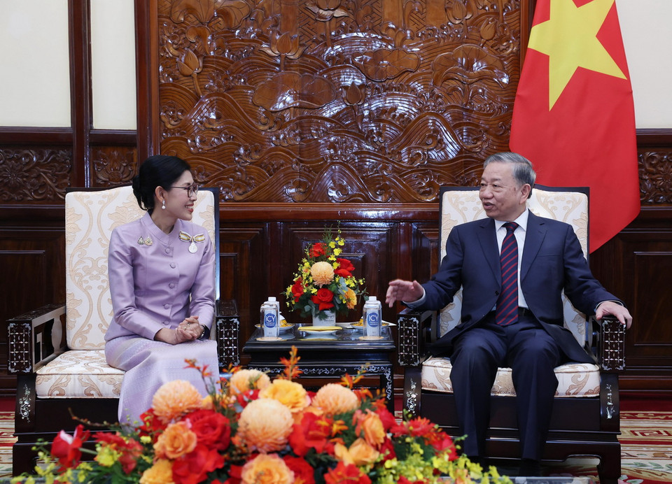 Tổng Bí thư, Chủ tịch nước Tô Lâm tiếp Đại sứ Vương quốc Thái Lan Urawadee Sriphiromya tới trình Quốc thư, nhận nhiệm vụ tại Việt Nam. (Ảnh: Lâm Khánh/TTXVN)