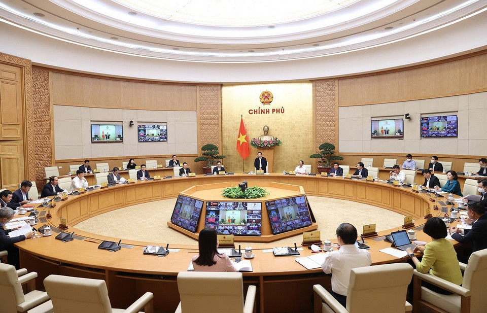  Quang cảnh hội nghị tại điểm cầu Chính phủ. (Ảnh: Dương Giang/TTXVN)