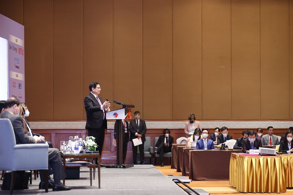  Sáng 8/3, tại Hà Nội, Thủ tướng Phạm Minh Chính phát biểu tại Hội nghị Thượng đỉnh kinh doanh Việt Nam-Hoa Kỳ. (Ảnh: Dương Giang/TTXVN) 