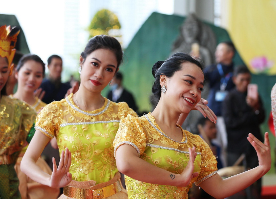 Chương trình nghệ thuật đặc sắc của các dân tộc thiểu số tại Đại hội. (Ảnh: Dương Giang/TTXVN)