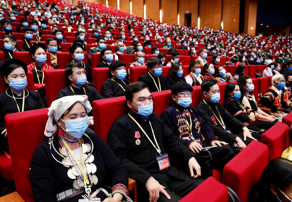 Các đại biểu dân tộc thiểu số tham dự Đại hội. (Ảnh: Dương Giang/TTXVN)