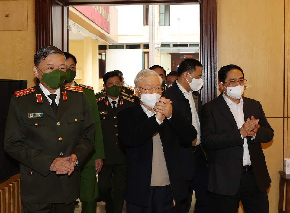  Tổng Bí thư Nguyễn Phú Trọng đến dự Hội nghị. (Ảnh: Trí Dũng/TTXVN)